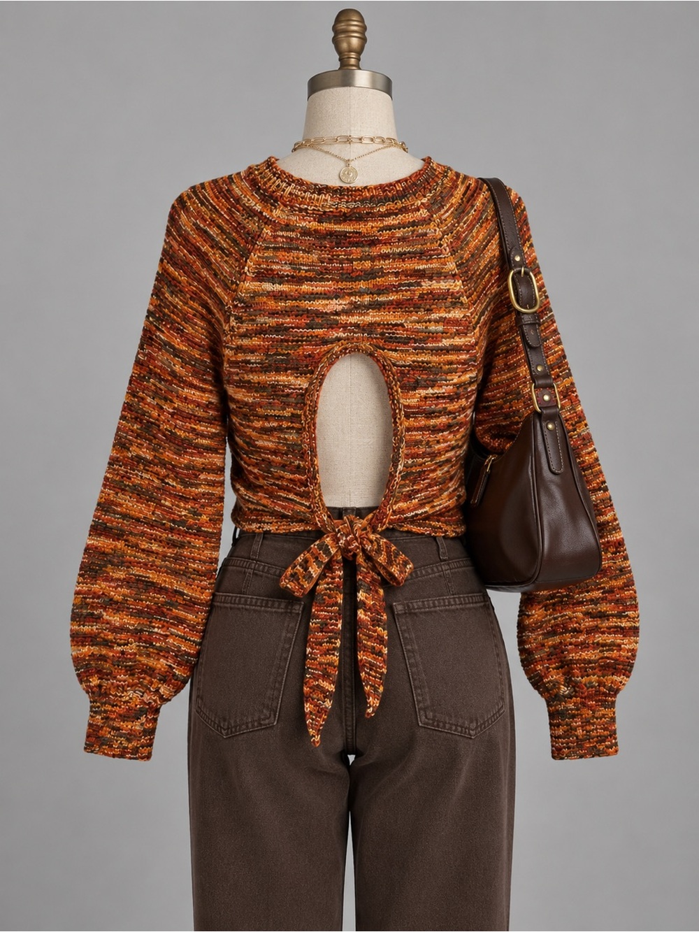 Vanilla Star Rust Multicolor Open Back Crewneck Sweater